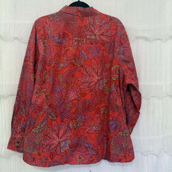 Lands End Long Sleeve Button Up 24W Red Paisley Supima Cotton No Iron Preppy - Picture 2 of 5